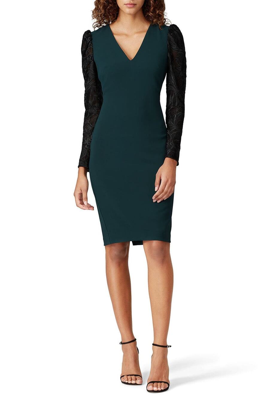 Badgley Mischka Emerald Lace Sleeve Sheath - Size 10